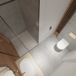 karmelowy apartament-nowoczesna lazienka- mala lazienka-projekt wnetrz-prysznic walkin-architekt-projektowanie wnętrz zielona gora-golaskastudio
