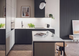 salon z kuchnia-wyspa- golaska studio - architekt wnętrz zielona gora